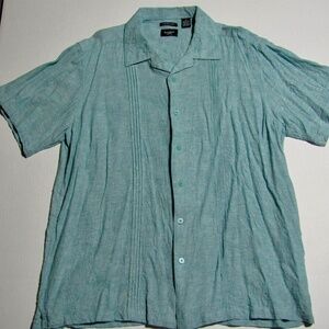 Haggar Men's Short Sleeve Shirt; Sz. 2 XL; Green; Linen Blend
